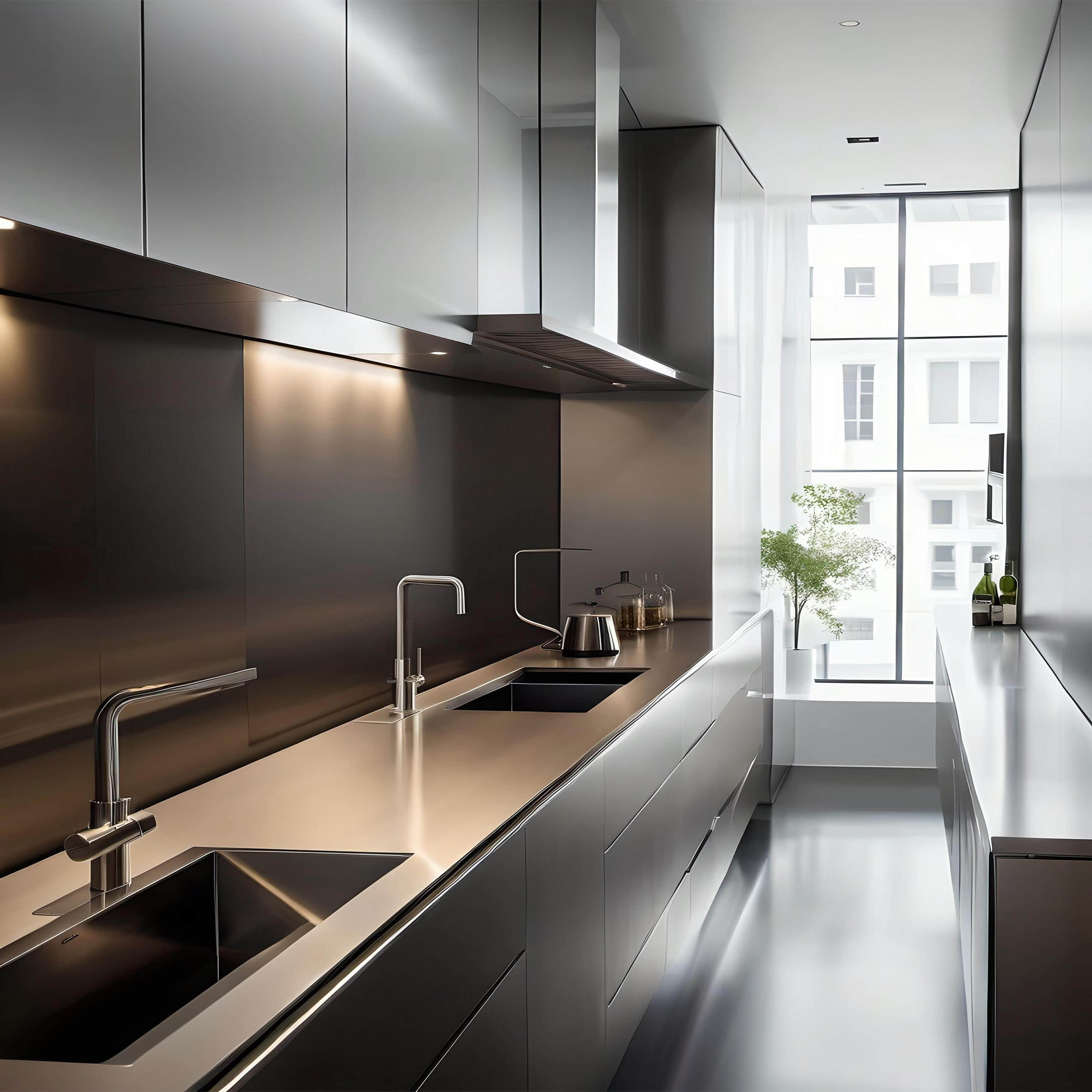 Brushed Stainless Steel upper kitchen cabinets