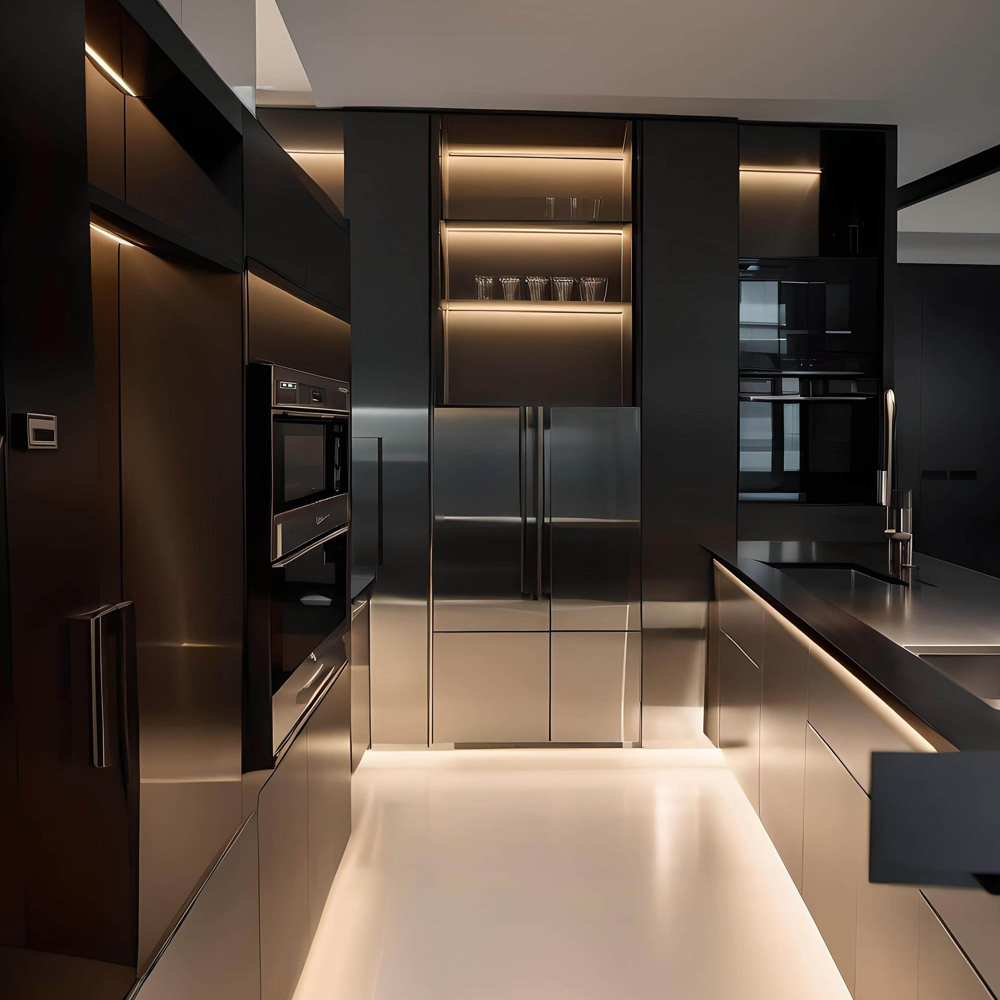 Brushed Stainless Steel upper kitchen cabinets