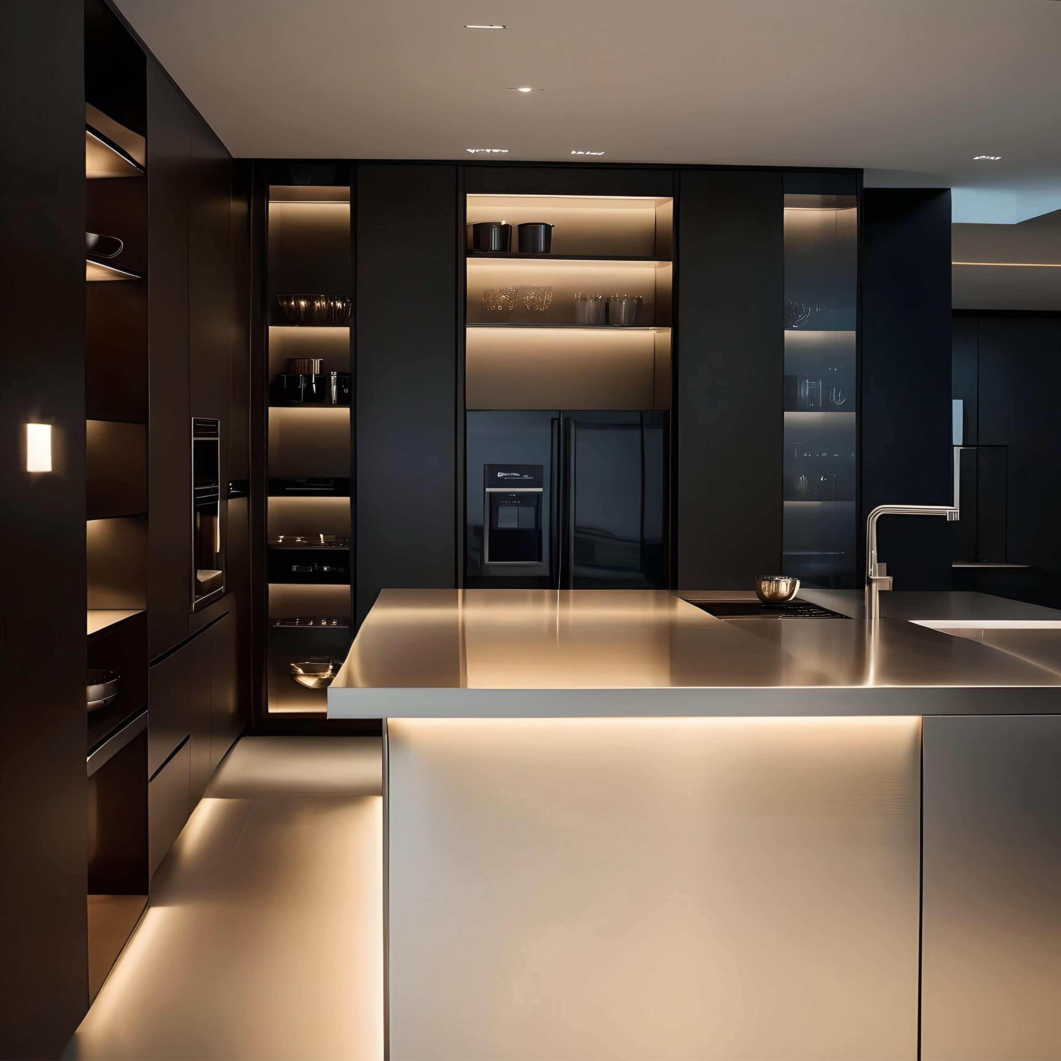 Brushed Stainless Steel upper kitchen cabinets