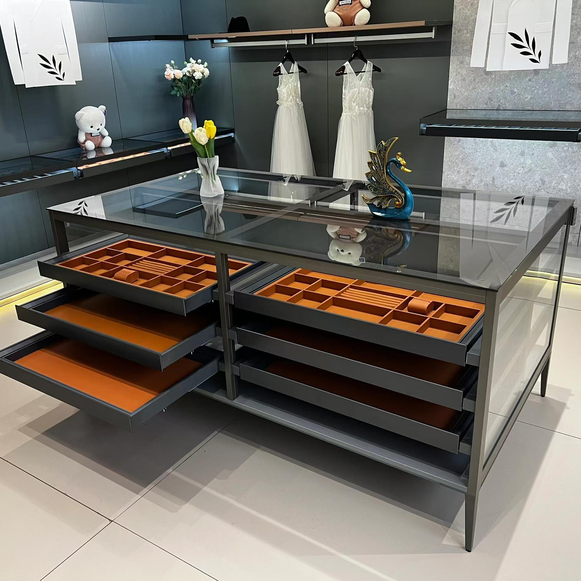 Stainless Steel Glass Dispaly Cabinet